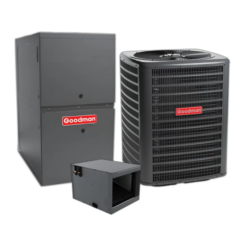 Goodman 1.5 Ton 14.3 SEER2 Central Air Conditioner, 80% AFUE 80K BTU Gas Furnace and Evaporator Coil Express Delivery