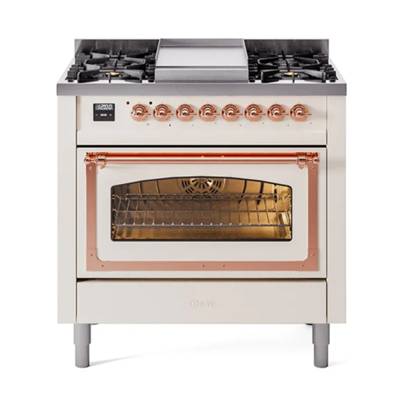 ILVE Nostalgie II Noblesse 36-Inch Propane Gas Dual Fuel Range and Triple Glass Door in Antique White with Copper Trim (UN36FNMPAWPLP) Top Rated