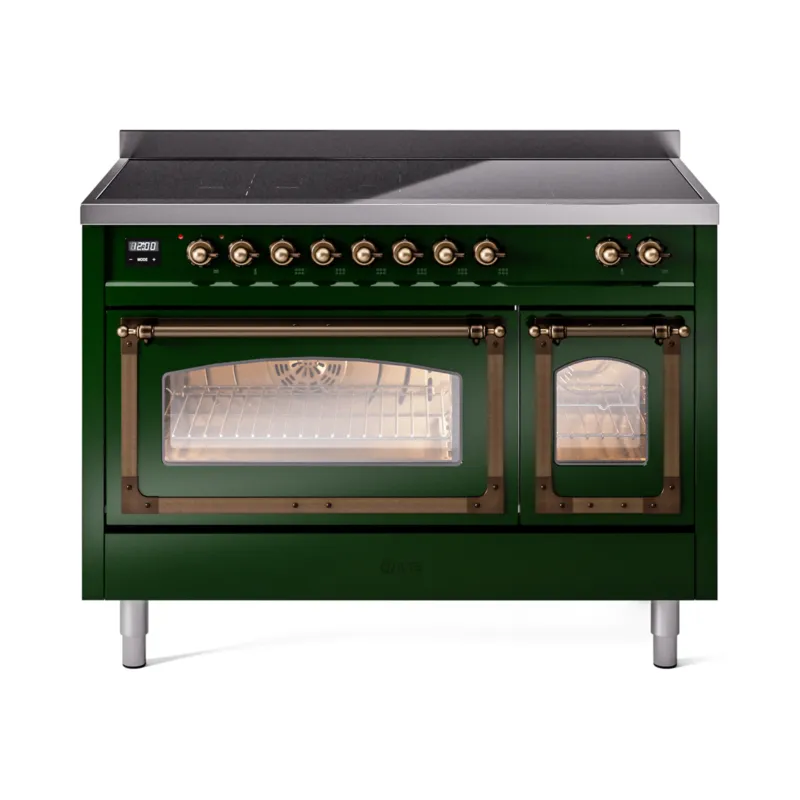 ILVE Nostalgie II Noblesse 48-Inch Induction Range with Triple Glass Door in Emerald Green with Bronze Trim (UNI486NMPEGB) Certified