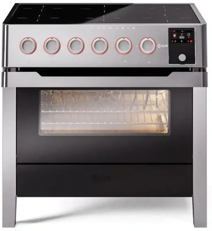 ILVE Panoramagic 36-Inch Freestanding Electric Induction Range with Convection Oven in Stainless Steel (UPMI09S3SS) Premium