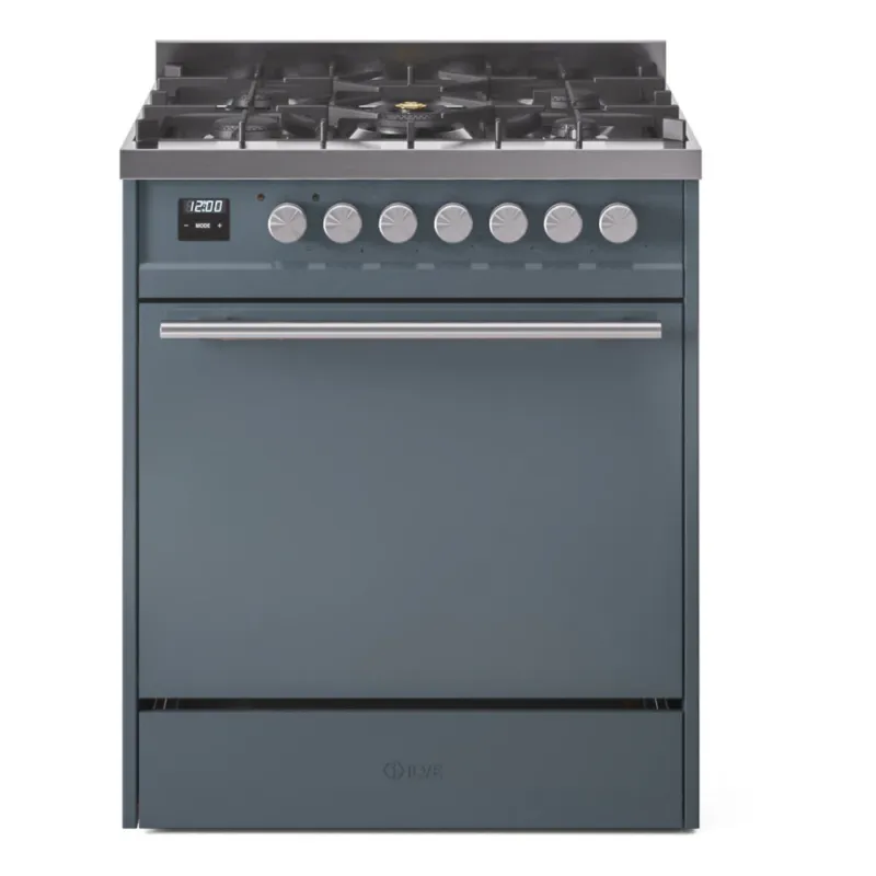 Weekend Sale ILVE Professional Plus II 30-Inch Natural Gas Dual Fuel Range with Solid Door in Blue Grey (UP30QMPBG)
