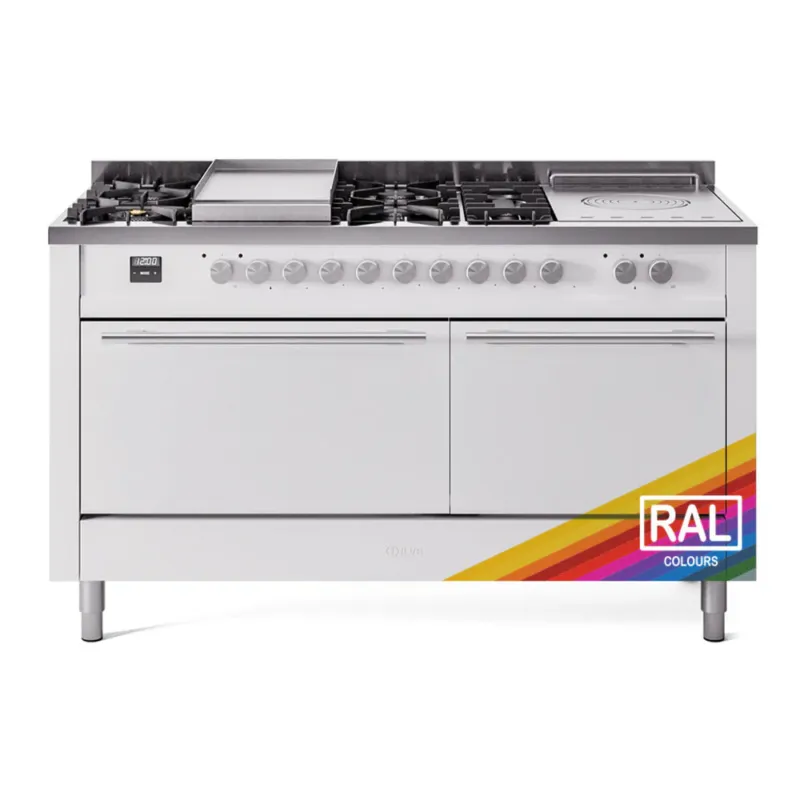 ILVE Professional Plus II 60-Inch Propane Gas Dual Fuel Range with 7 Burners, Griddle, & French Top with Solid Door Oven in RAL (UP60FSQMPRALP) Fan Favorite