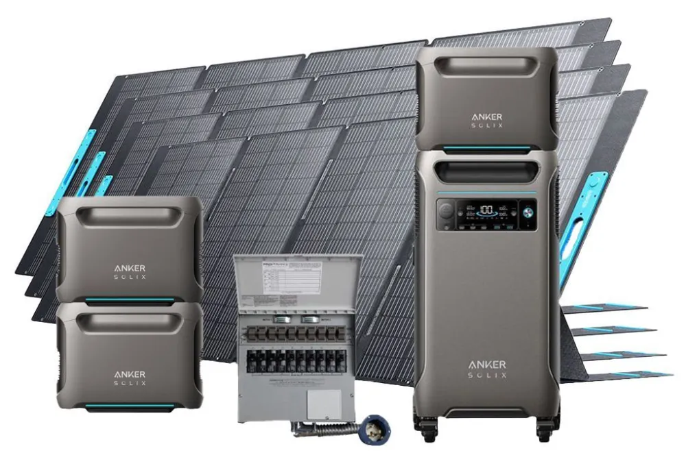 Fan Favorite Anker SOLIX F3800 Portable Power Station with 3x Expansion Batteries, 4x 400W Foldable Solar Panels and Transfer Switch - 15.36 KWh