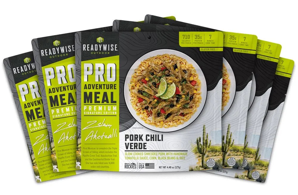 Free Delivery ReadyWise 6 Count Traditional Pork Chili Verde - Signature Edition Pro Adventure Meal with Zelzin Aketzalli