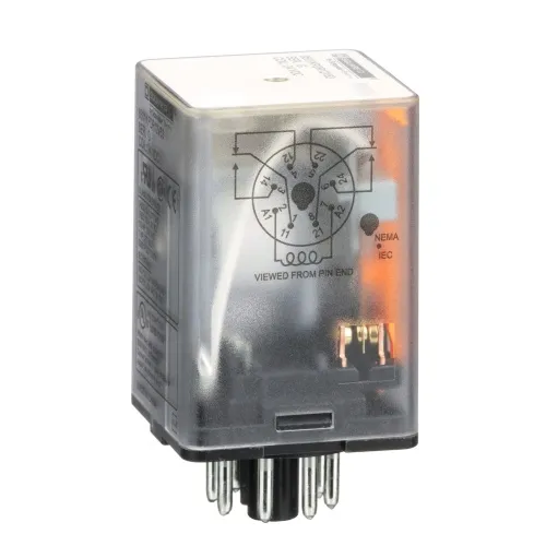 Schneider Electric 8501KPDR12V53 Plug in relay, Type KP, tubular, 1 HP at 277 VAC, 10A resistive at 120 VAC, 8 pin, DPDT, 2 NO, 2 NC, 24 VDC coil Buy Online