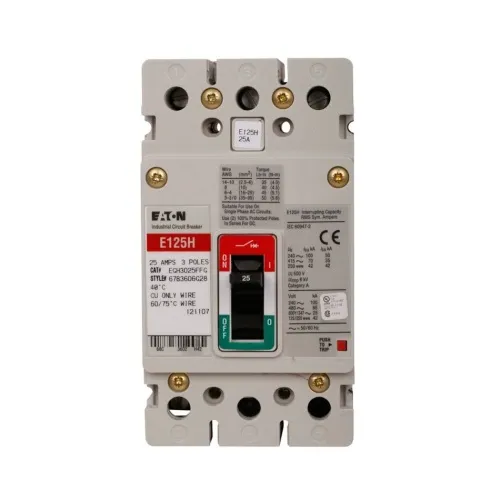 Eaton EGH3025AFGV Molded Case Circuit Breaker, G Series, 347 Max Volt, 25 Amp, Three Pole Trusted Brand