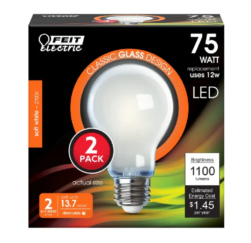 Feit Electric A1975/827/FIL/2 Dimmable LED Bulb, Soft White, 12 W Get Yours